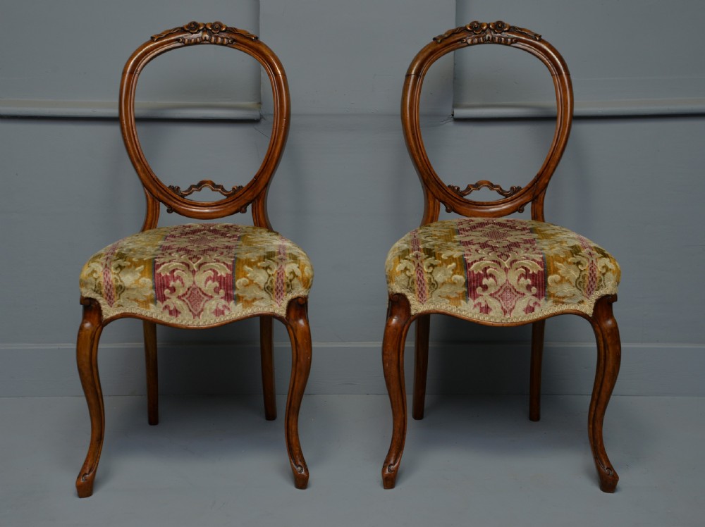 Pretty Pair Of Victorian Carved Walnut Side Chairs View II