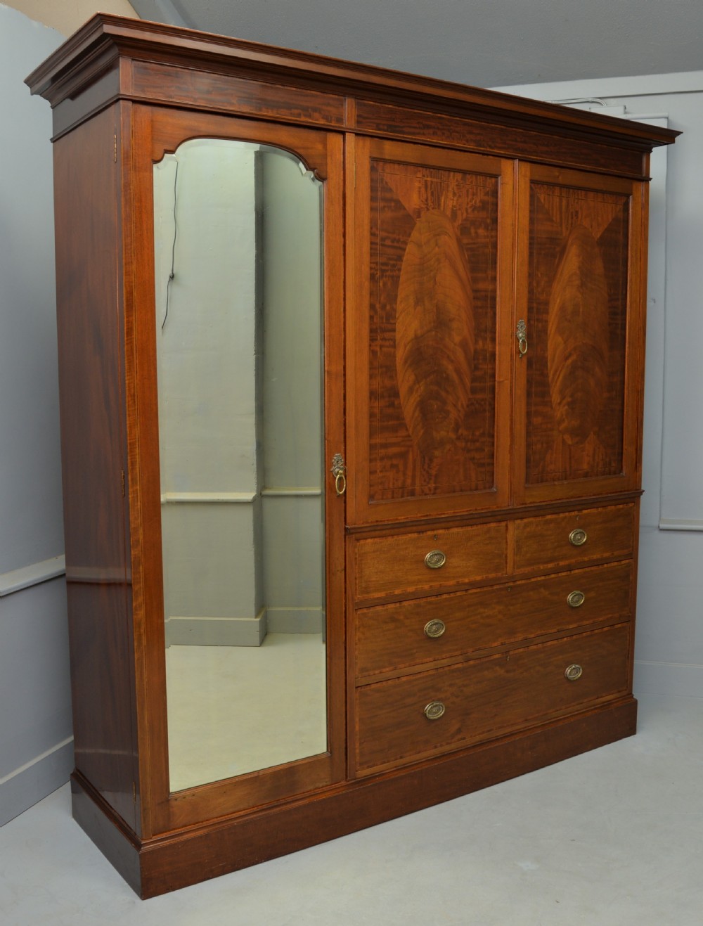 Edwardian Mahogany Wardrobe-Linen Press By Jas Shoolbred & Co