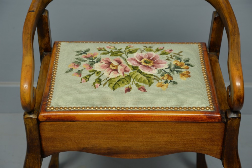 Pretty Edwardian Beech Piano Stool View VII