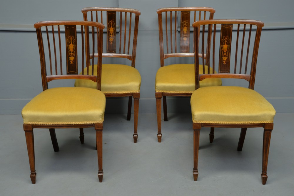 Edwardian Set Of Four Inlaid Mahogany Dining Chairs
