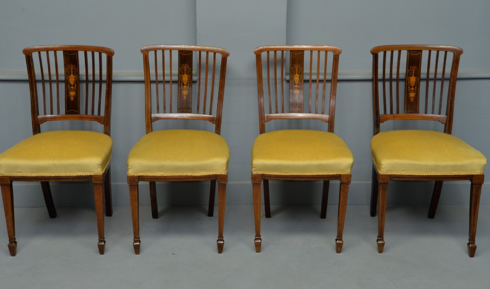 Edwardian Set Of Four Inlaid Mahogany Dining Chairs View II