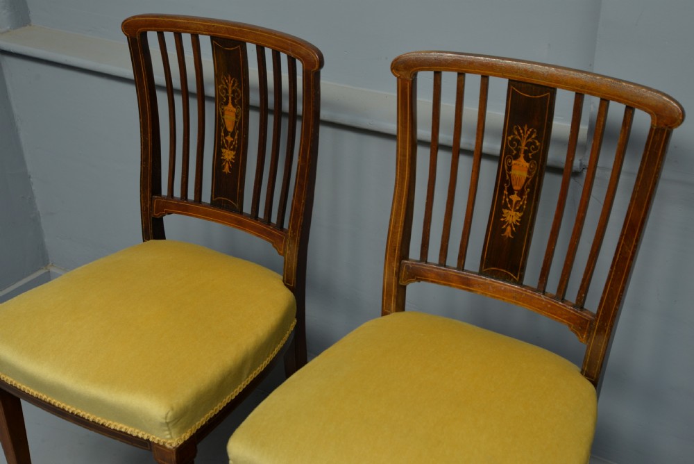 Edwardian Set Of Four Inlaid Mahogany Dining Chairs View III