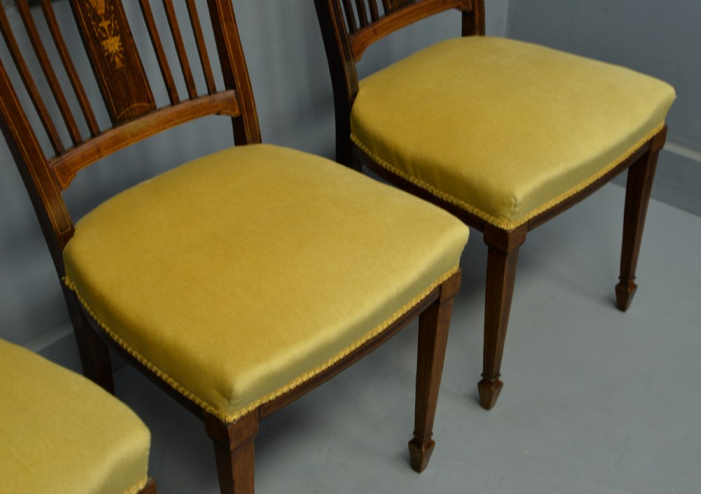 Edwardian Set Of Four Inlaid Mahogany Dining Chairs View V