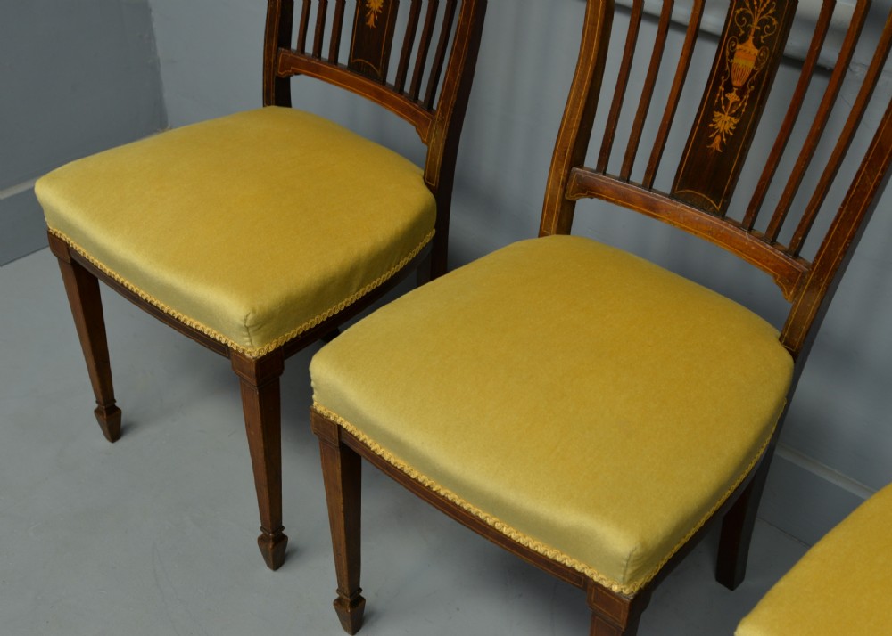 Edwardian Set Of Four Inlaid Mahogany Dining Chairs View VI