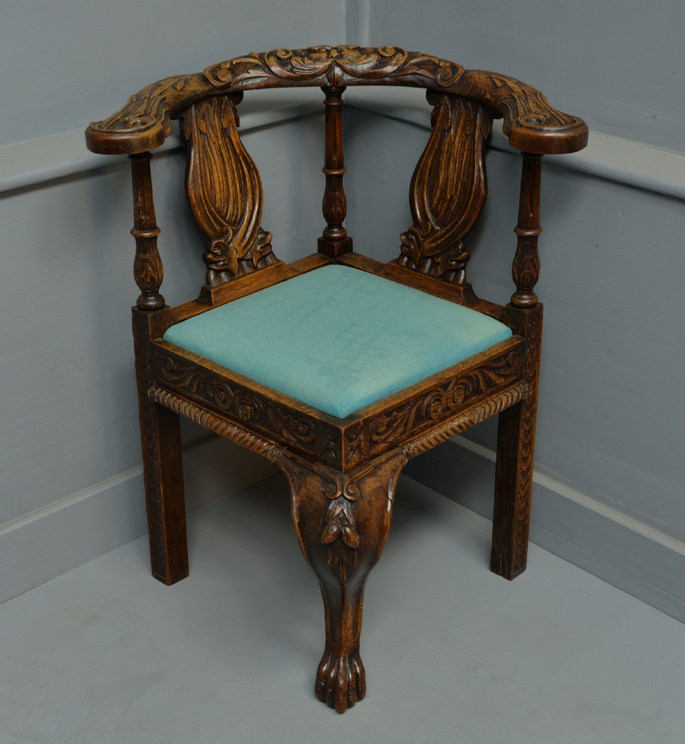 Pair Of Victorian Elaborately Carved Oak Corner Chairs View IV