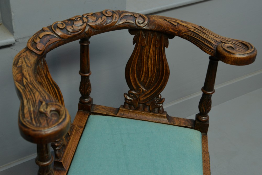 Pair Of Victorian Elaborately Carved Oak Corner Chairs View V