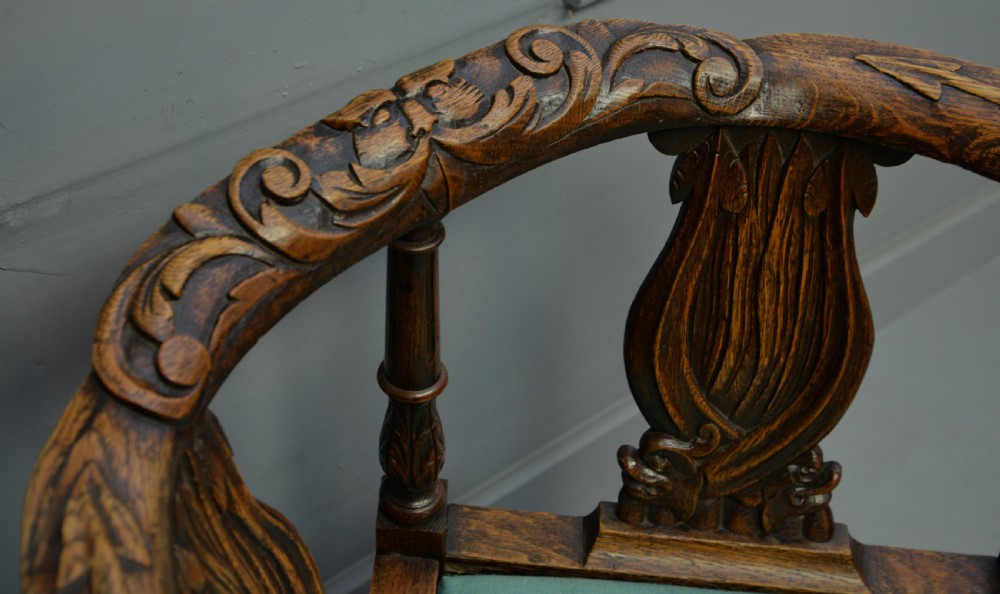 Pair Of Victorian Elaborately Carved Oak Corner Chairs View VI