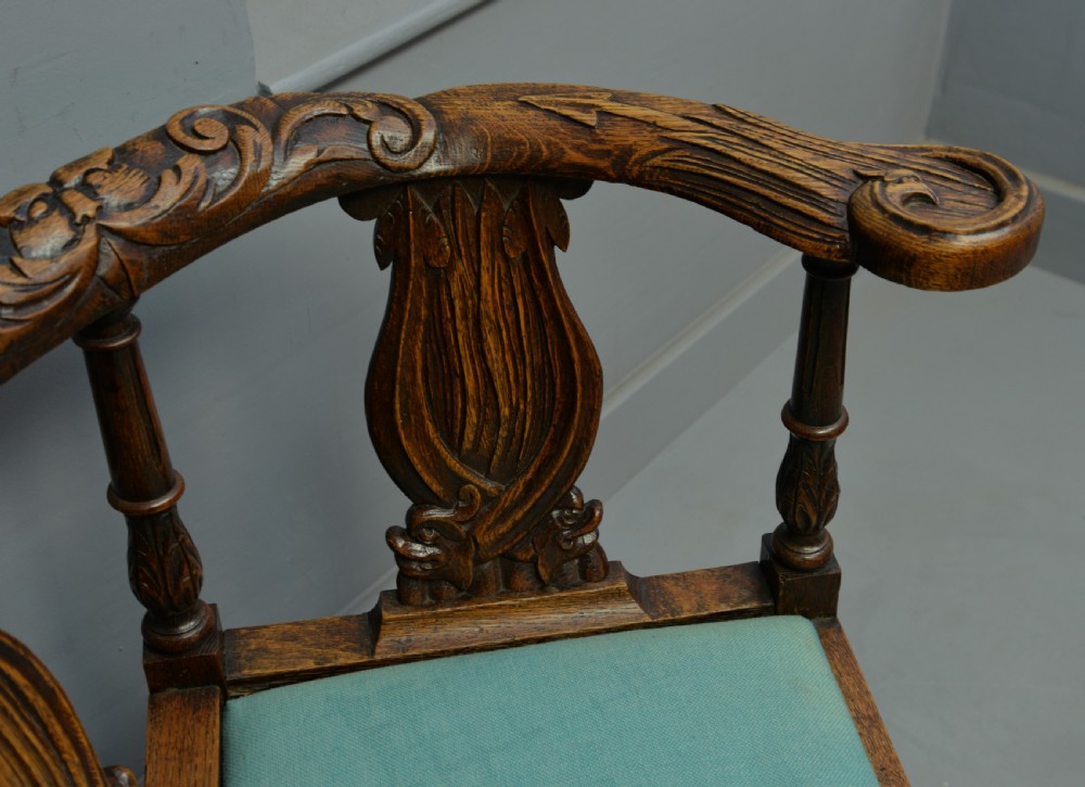 Pair Of Victorian Elaborately Carved Oak Corner Chairs View VII