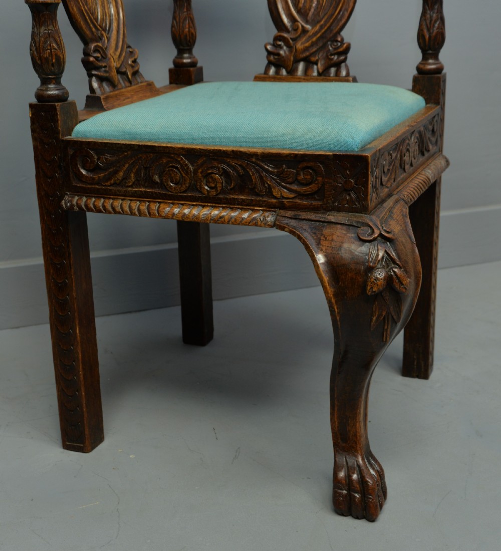 Pair Of Victorian Elaborately Carved Oak Corner Chairs View VIII