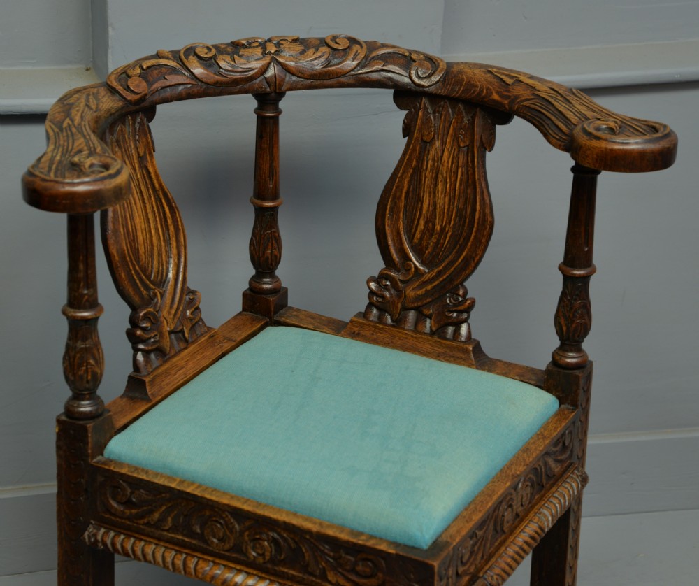 Pair Of Victorian Elaborately Carved Oak Corner Chairs View IX