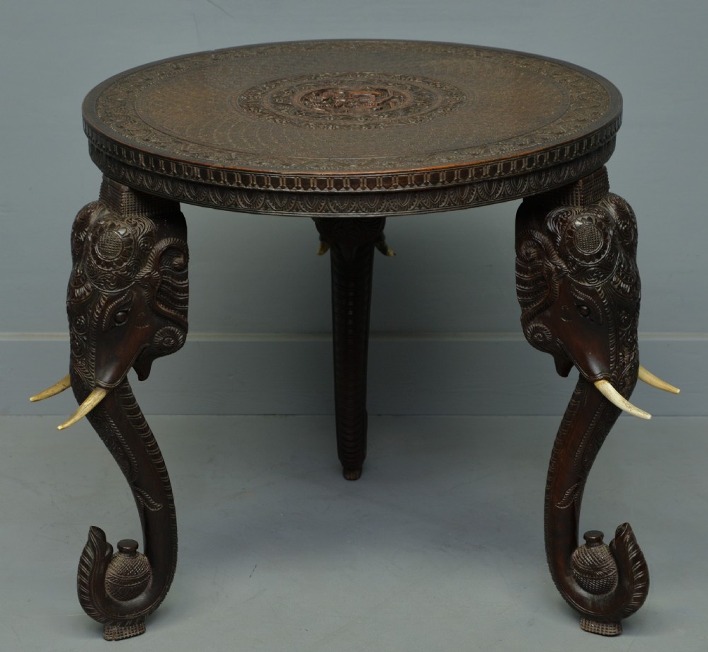 Indian Rosewood Carved Elephant`s Head Occasional Table