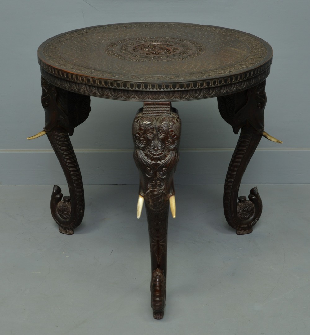 Indian Rosewood Carved Elephant`s Head Occasional Table View III
