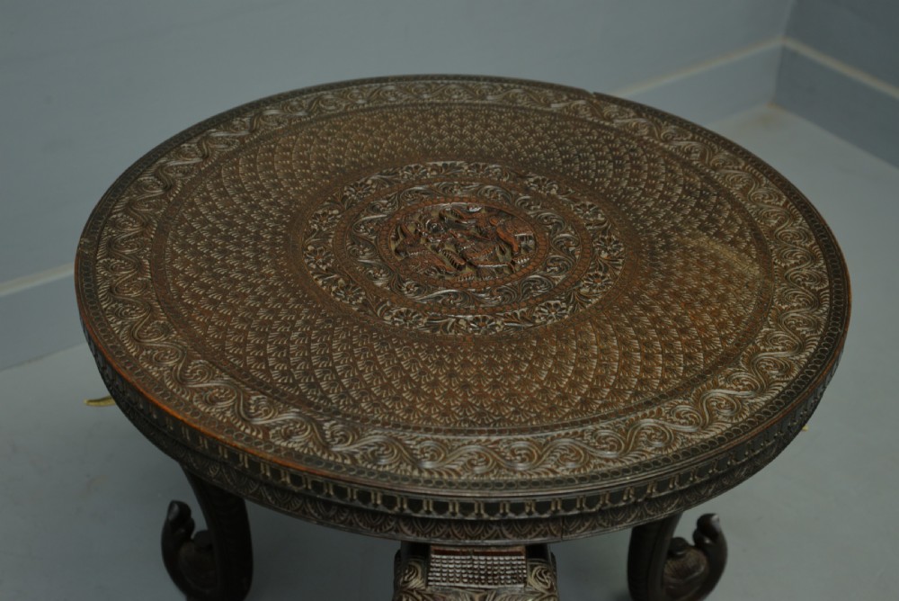 Indian Rosewood Carved Elephant`s Head Occasional Table View IV
