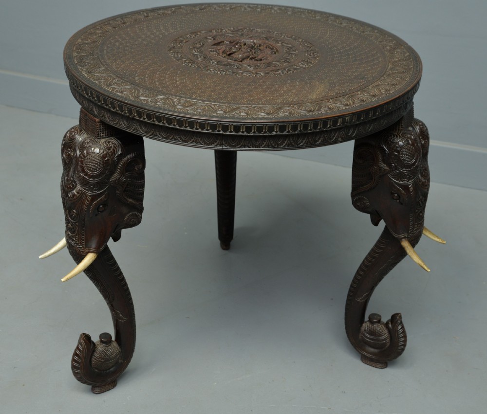 Indian Rosewood Carved Elephant`s Head Occasional Table View VI