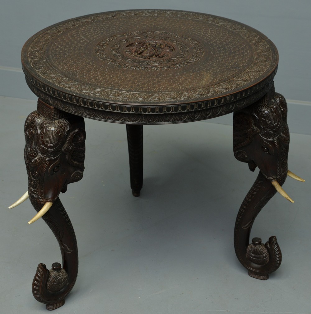 Indian Rosewood Carved Elephant`s Head Occasional Table View IX