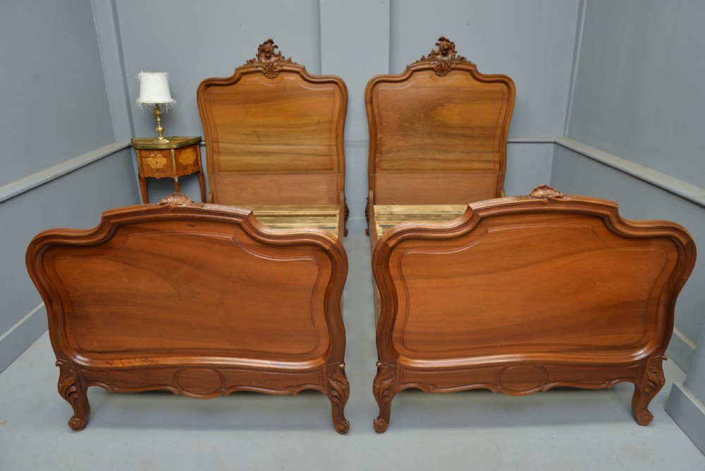 Pretty Pair Of French Rococo Walnut Single Beds View II