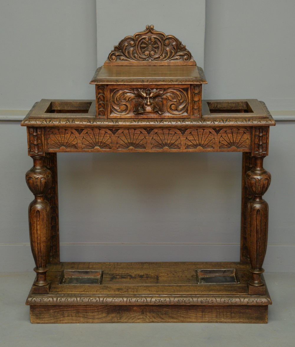 Charming Jacobean Revival Oak Stick And Umbrella Hall Stand View II