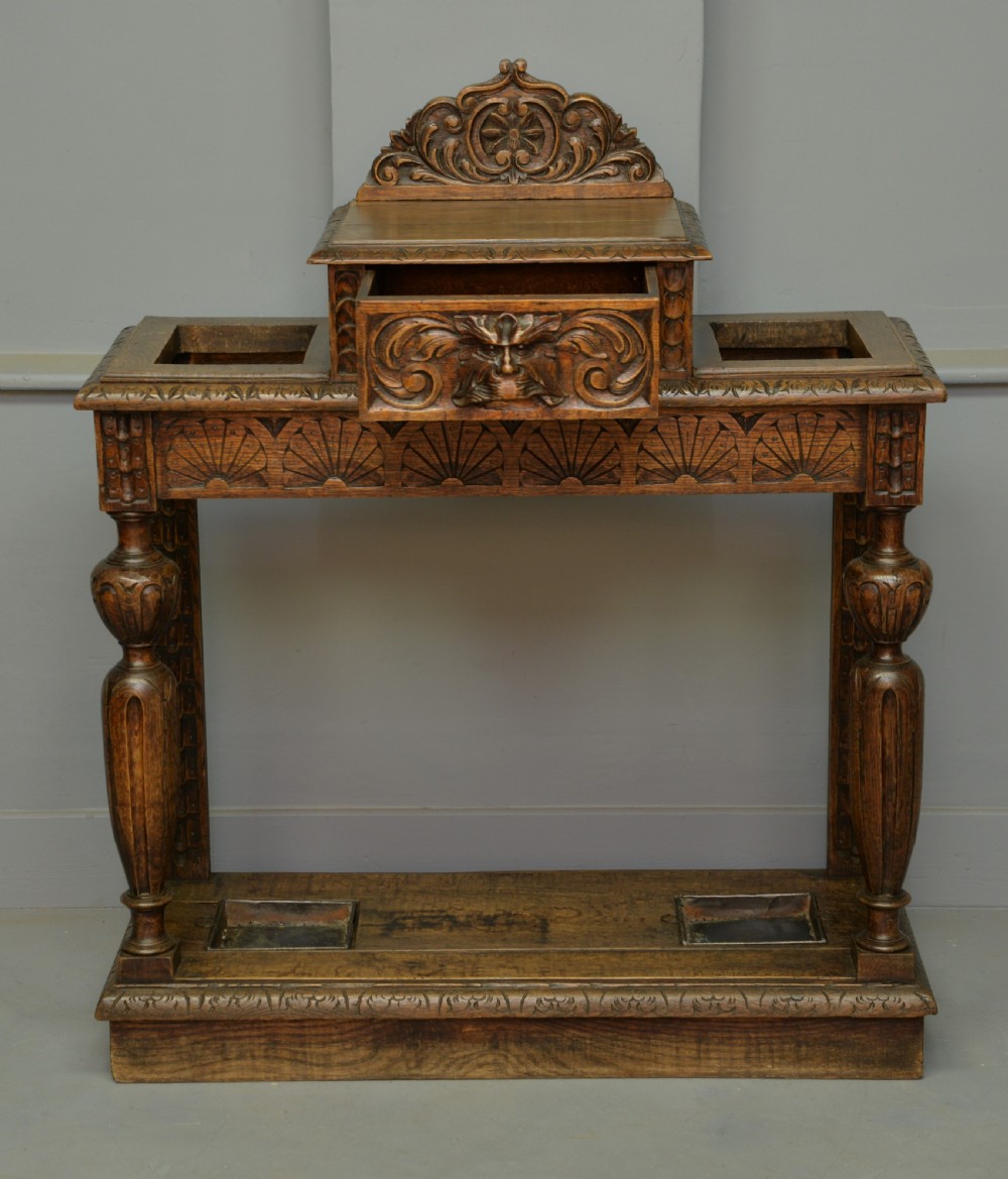 Charming Jacobean Revival Oak Stick And Umbrella Hall Stand View III