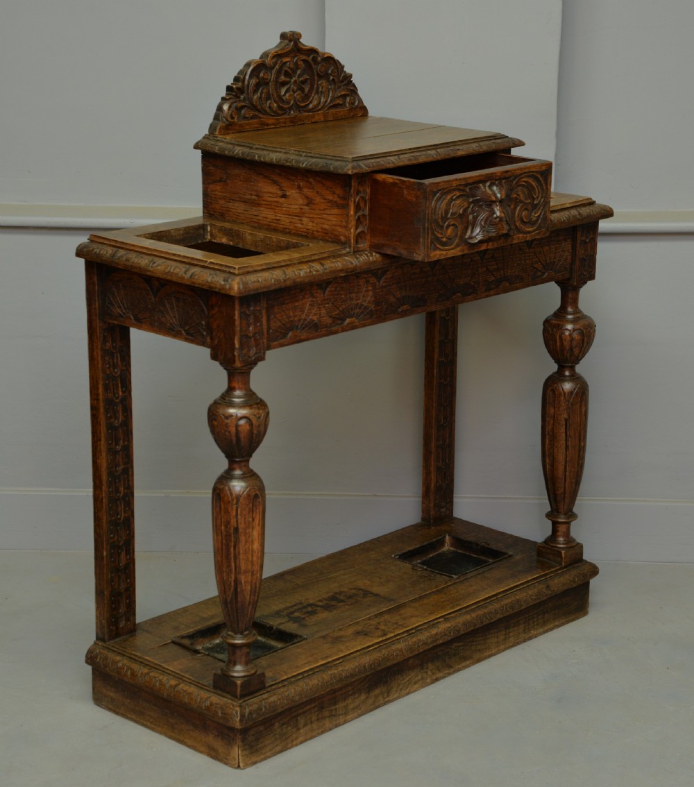Charming Jacobean Revival Oak Stick And Umbrella Hall Stand View IV