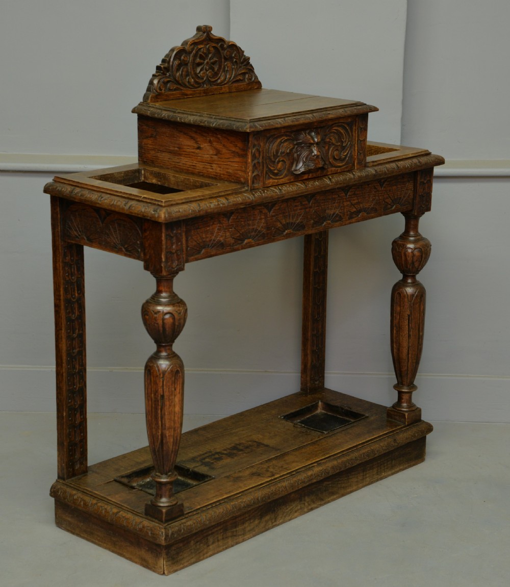 Charming Jacobean Revival Oak Stick And Umbrella Hall Stand View V