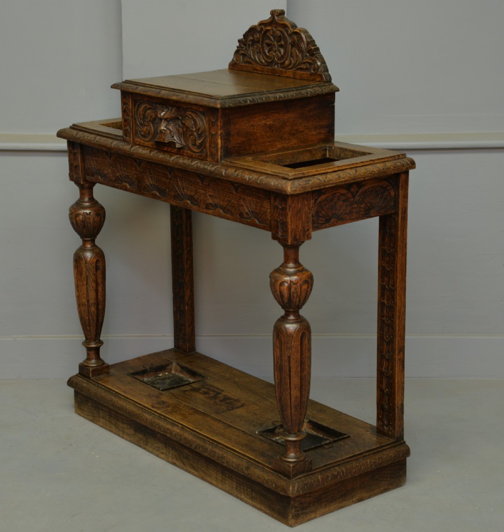 Charming Jacobean Revival Oak Stick And Umbrella Hall Stand View VI