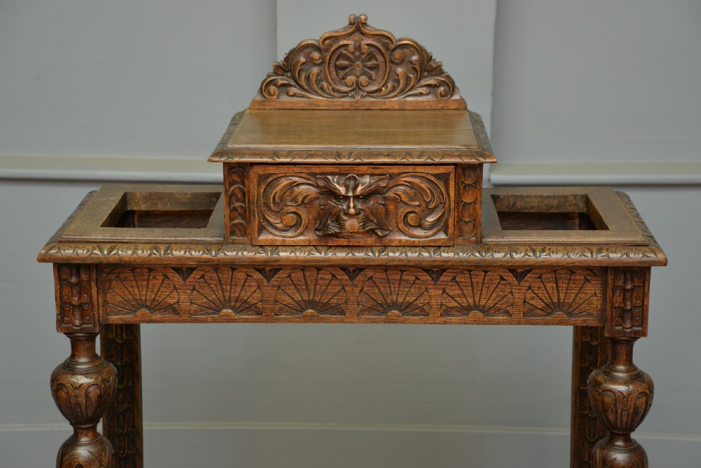 Charming Jacobean Revival Oak Stick And Umbrella Hall Stand View VII