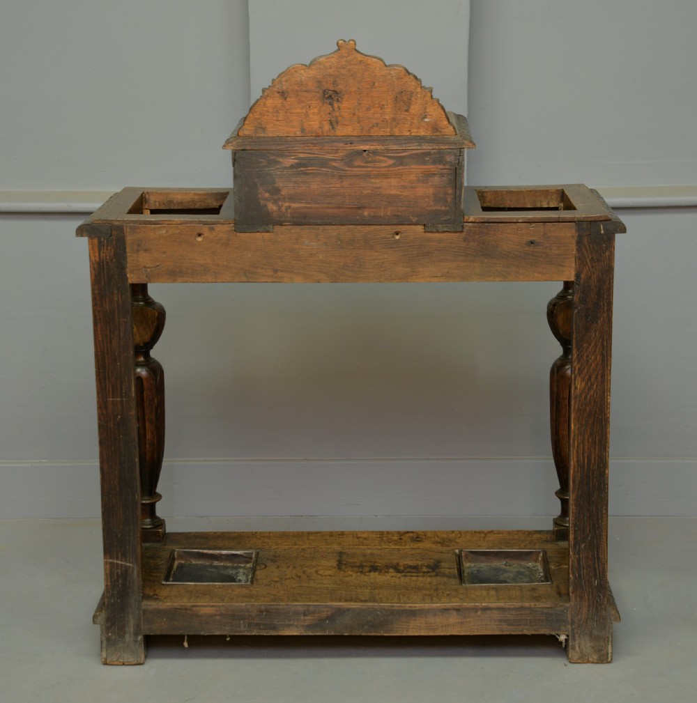 Charming Jacobean Revival Oak Stick And Umbrella Hall Stand View IX