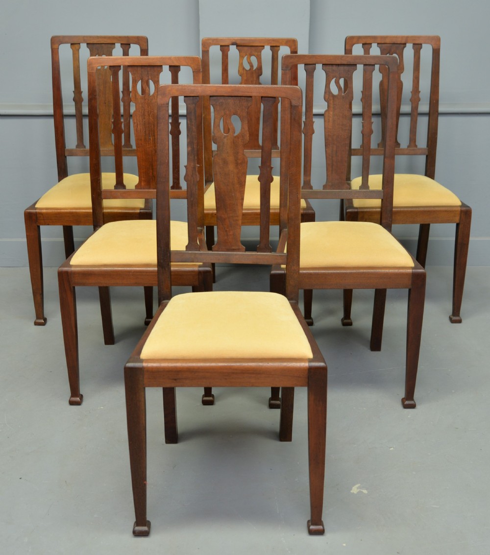Edwardian Arts & Crafts Set Of Six Mahogany Dining Chairs