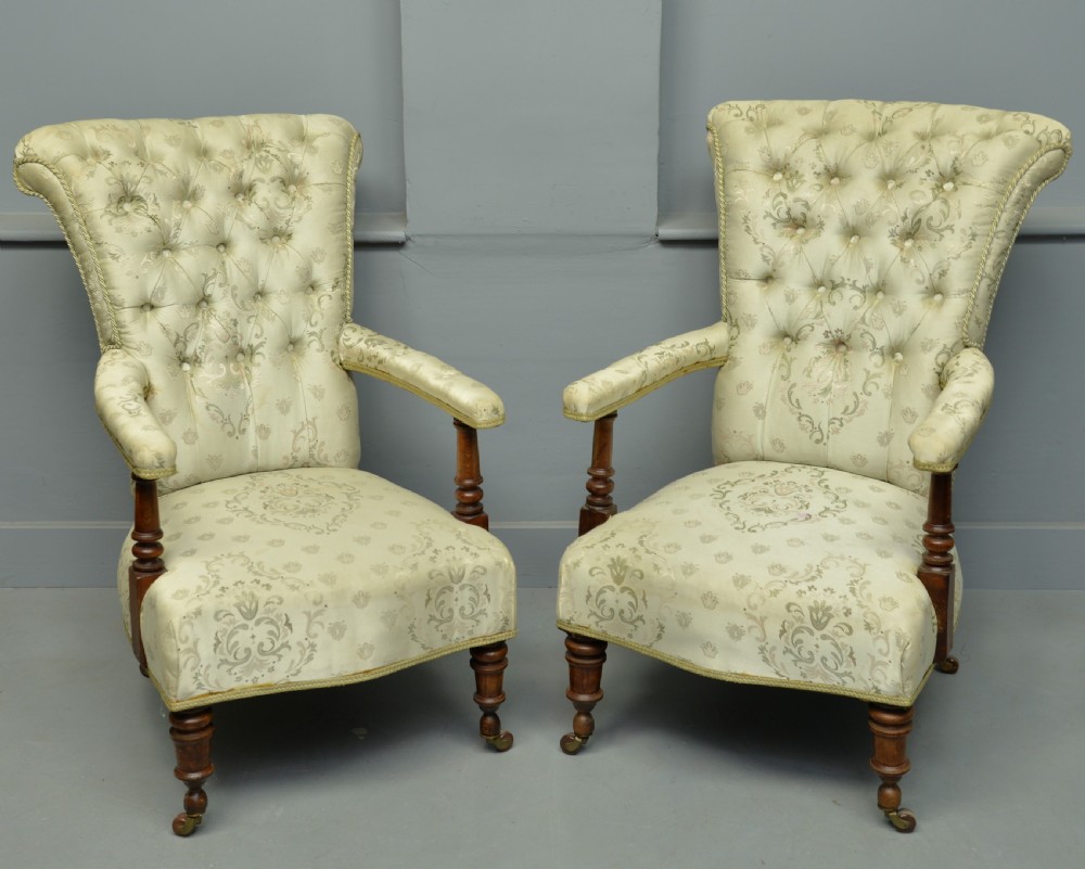 Pair Of Victorian Button-Back Arm-Chairs