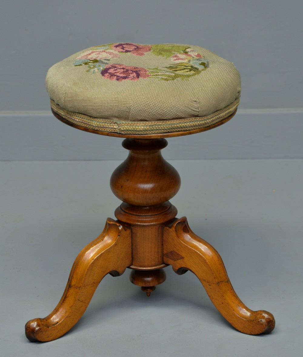 Pretty Victorian Walnut Adjustable Piano Stool View III