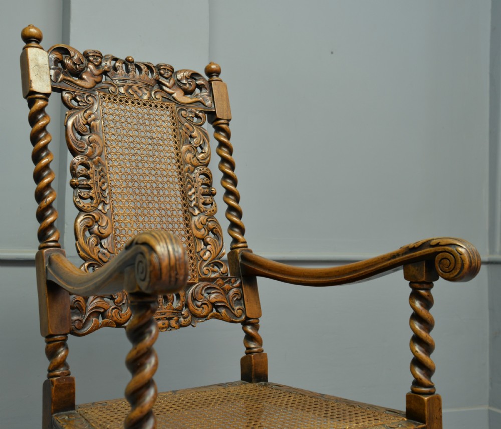 Carolean Revival Carved Walnut Armchair View VI