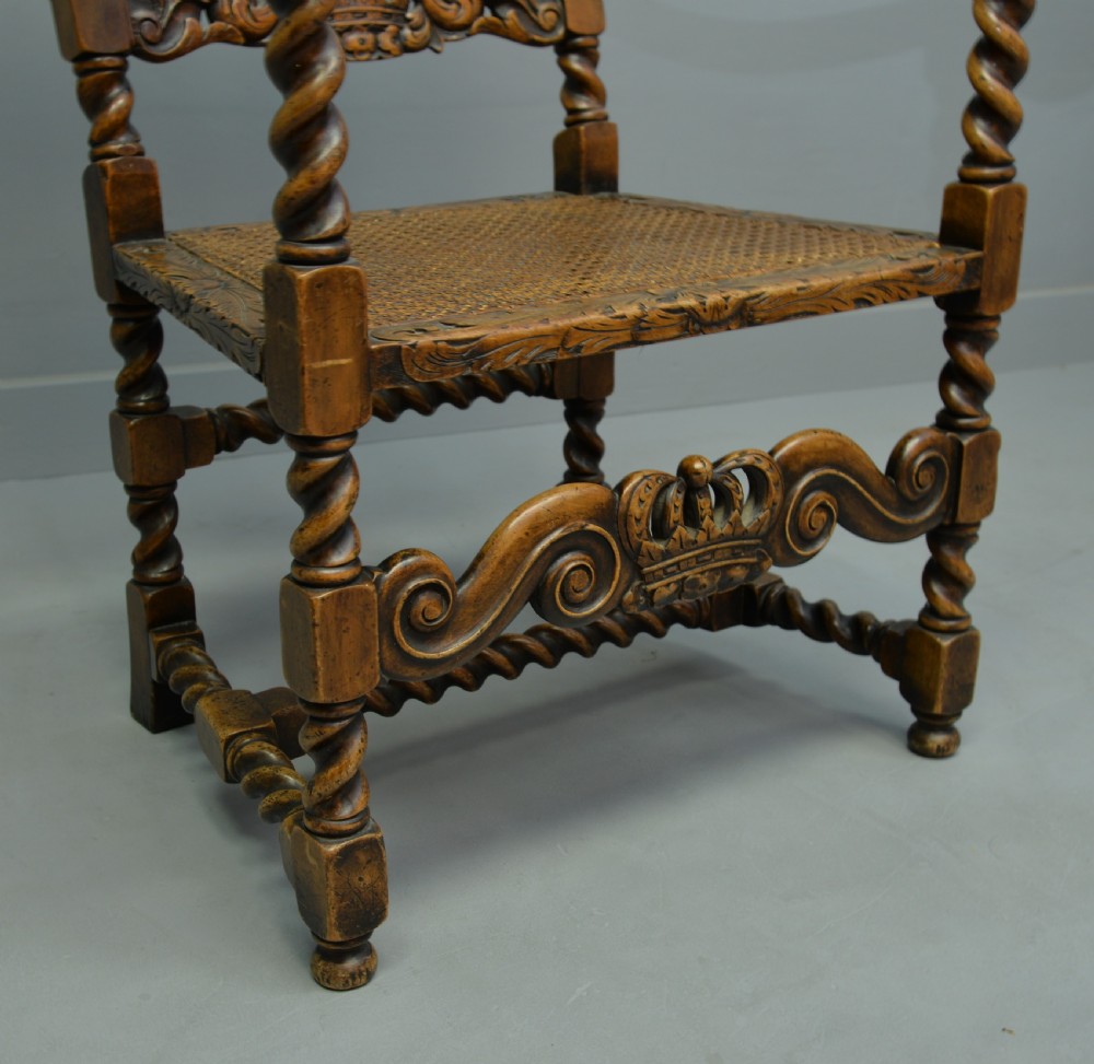 Carolean Revival Carved Walnut Armchair View VII