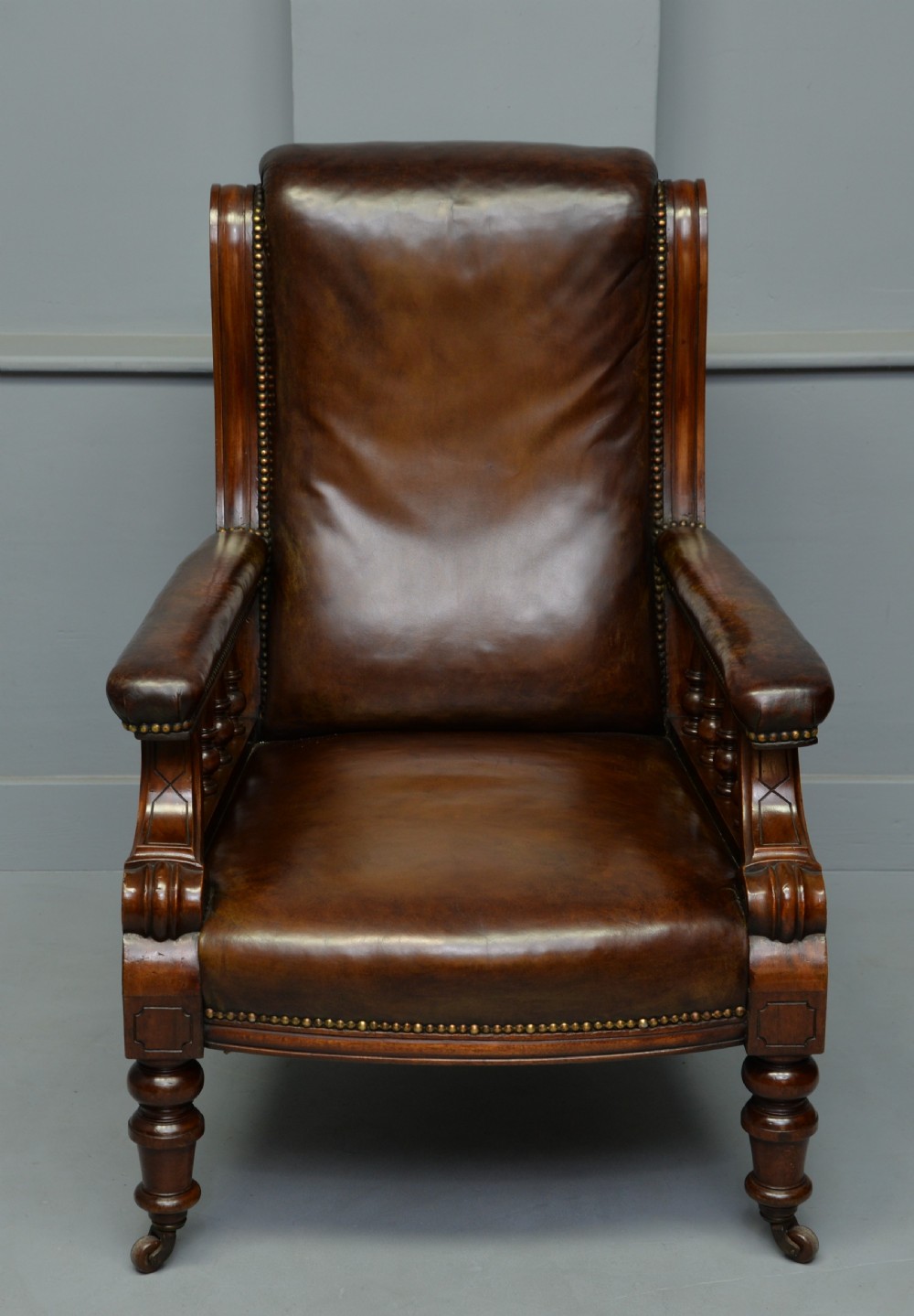 Handsome Victorian Leather & Mahogany Library Chair View II