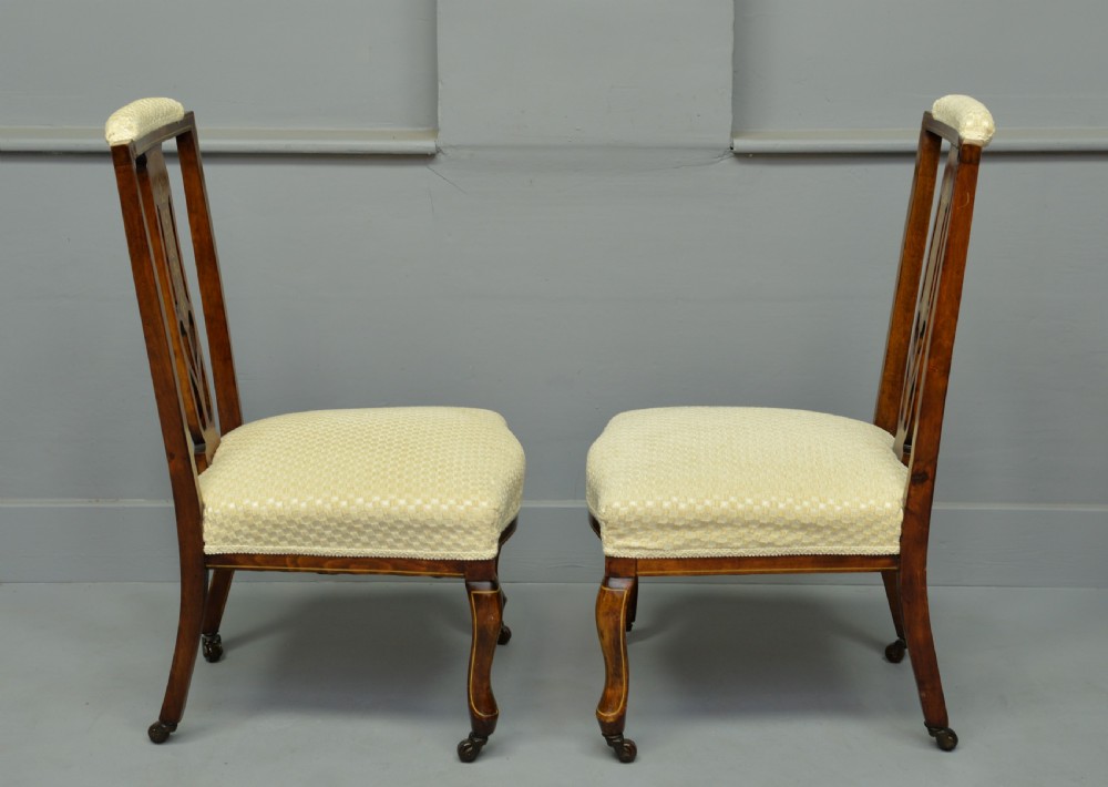 Pretty Pair Of Edwardian Inlaid Mahogany Nursing / Bedroom Chairs View II