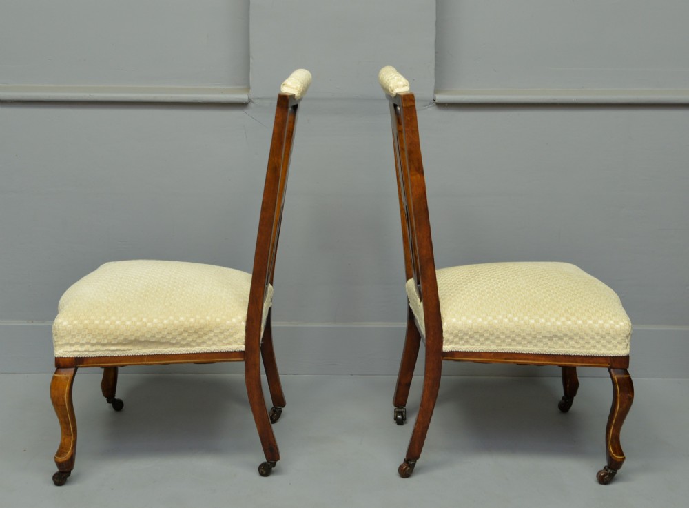 Pretty Pair Of Edwardian Inlaid Mahogany Nursing / Bedroom Chairs View III