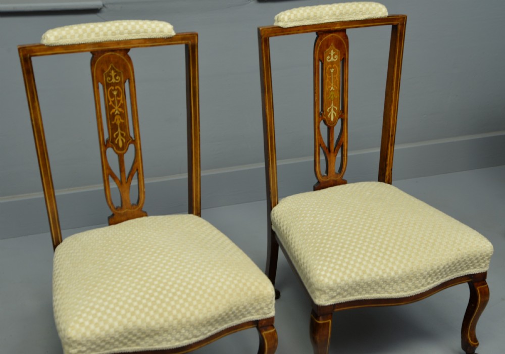 Pretty Pair Of Edwardian Inlaid Mahogany Nursing / Bedroom Chairs View VI