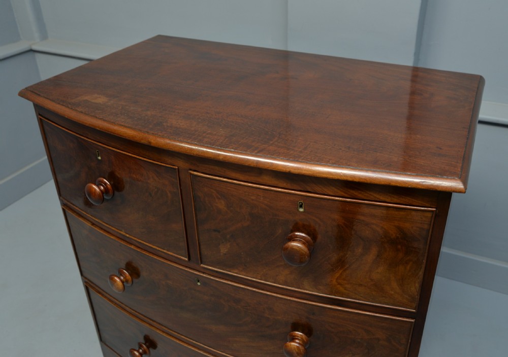 Early Victorian Flame Mahogany Bow-Front Chest Of Drawers  View VII