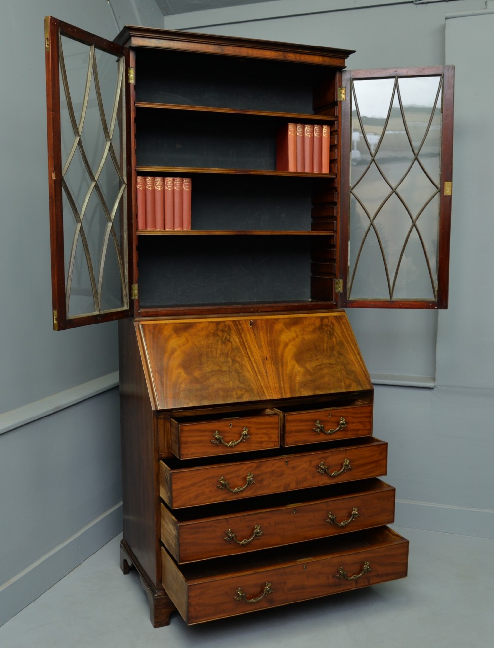 1920s Georgian Revival Mahogany Bureau Bookcase View VIII