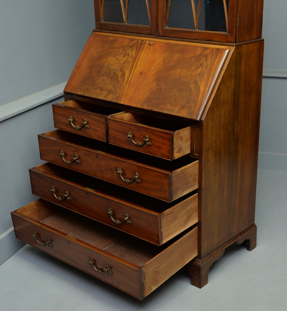 1920s Georgian Revival Mahogany Bureau Bookcase View XVII