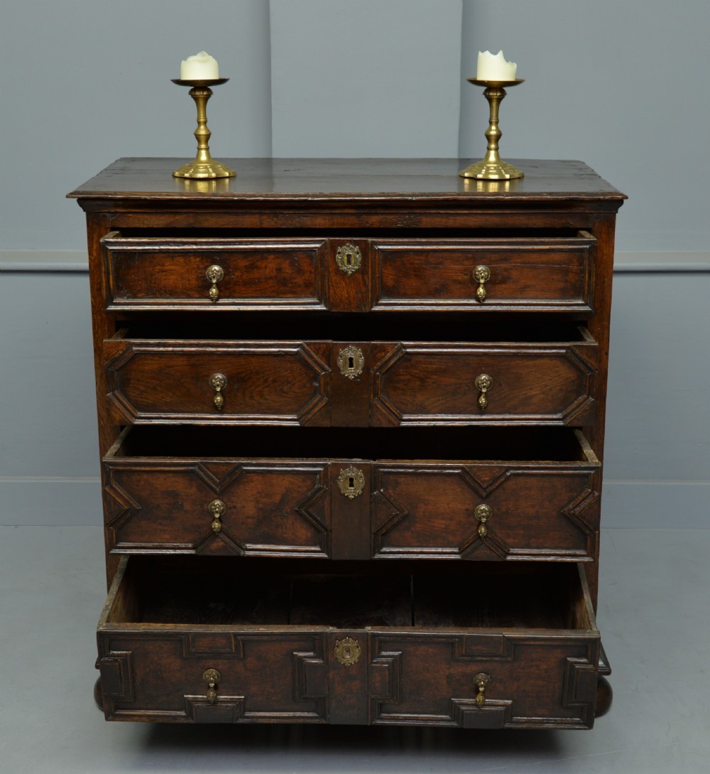 Charles II Oak Geometric Chest Of Drawers C.1680 View II
