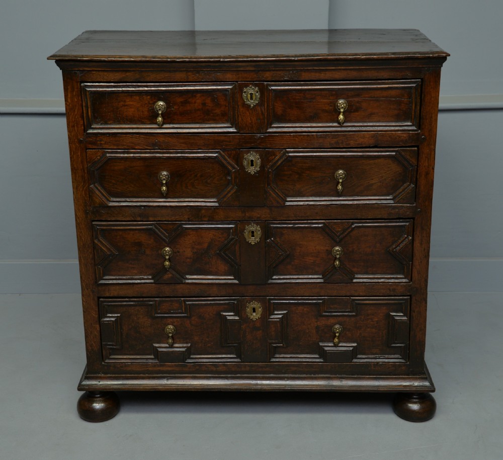 Charles II Oak Geometric Chest Of Drawers C.1680 View III