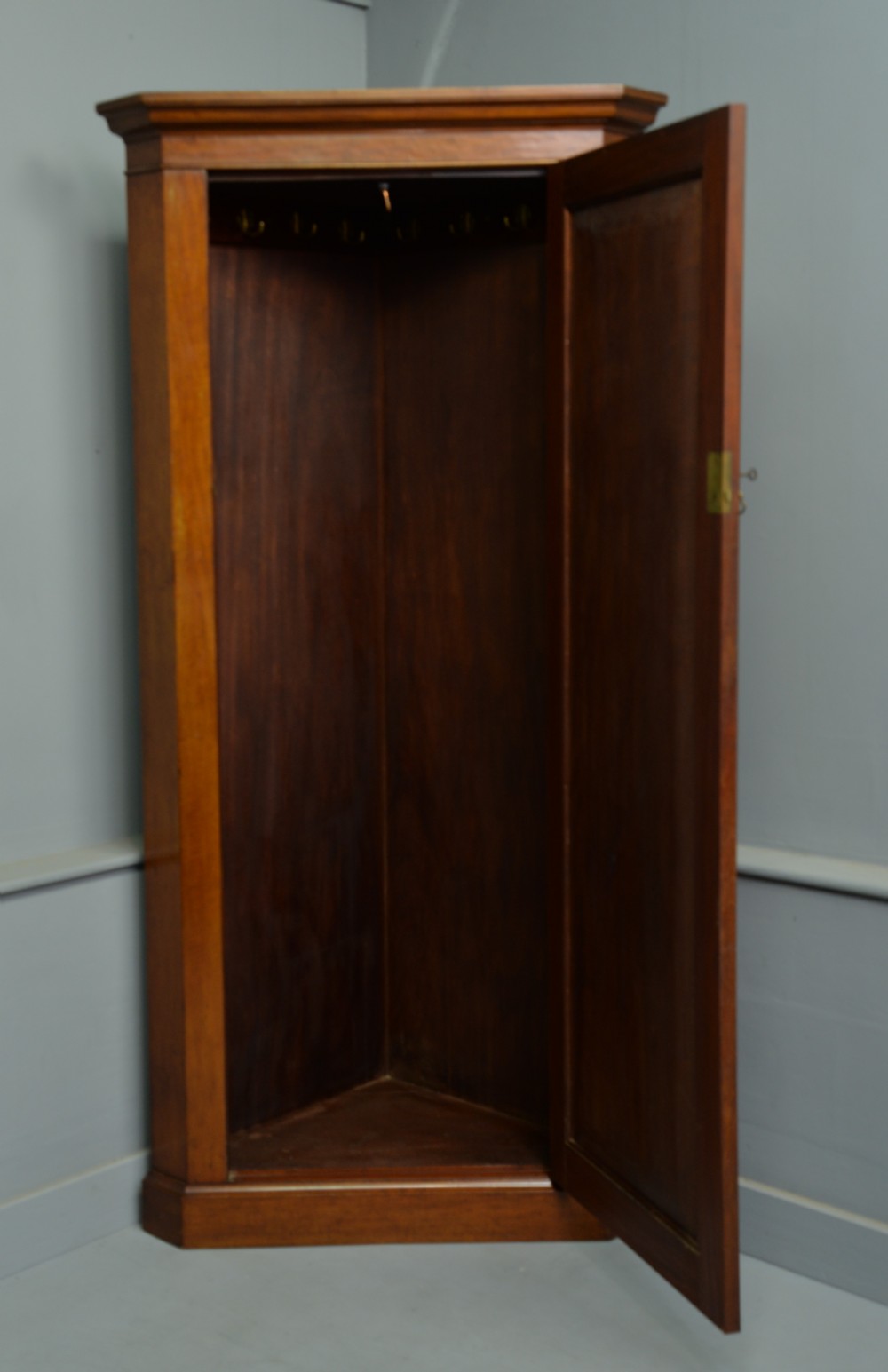 Victorian Solid Figured Mahogany Corner Hall Robe Wardrobe / Coat Cupboard View XII