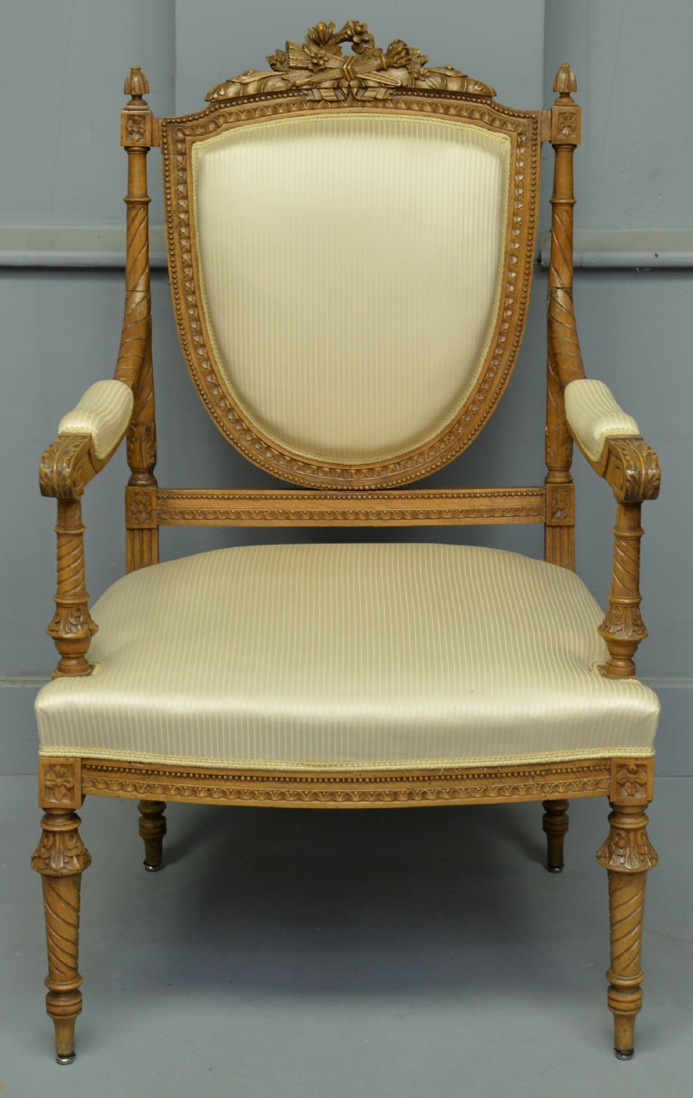 Antique Louis XVI Style Carved Walnut Armchair