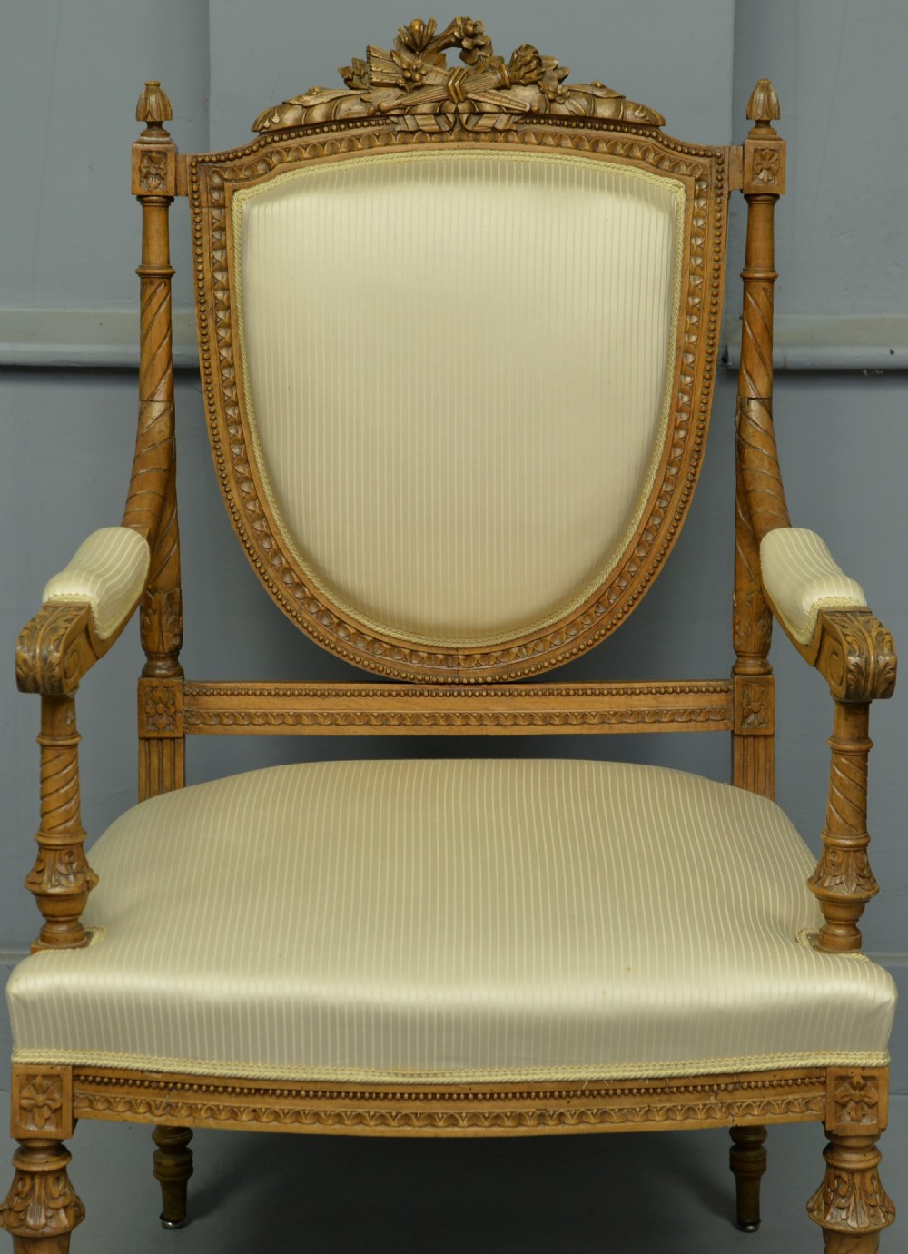 Antique Louis XVI Style Carved Walnut Armchair View III