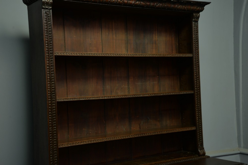 Adapted 17th Century Carved Oak Mule Chest / Bookcase View IX