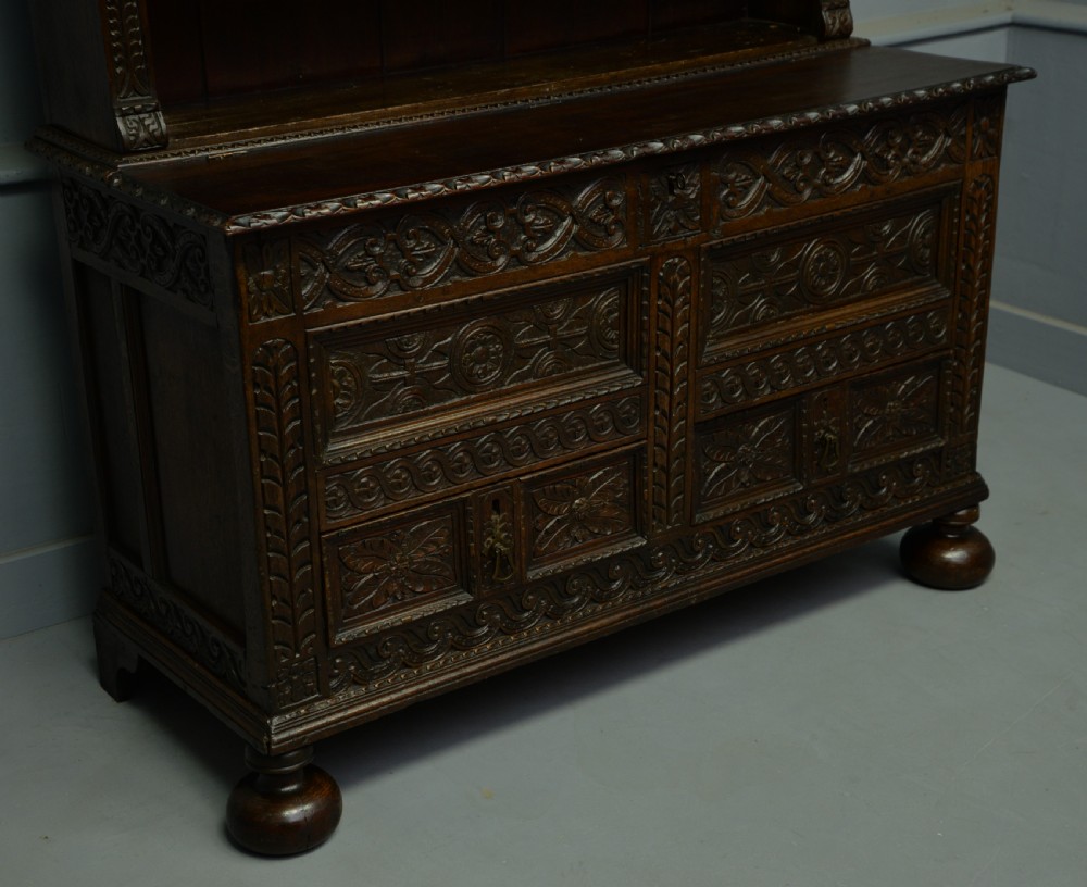 Adapted 17th Century Carved Oak Mule Chest / Bookcase View XII