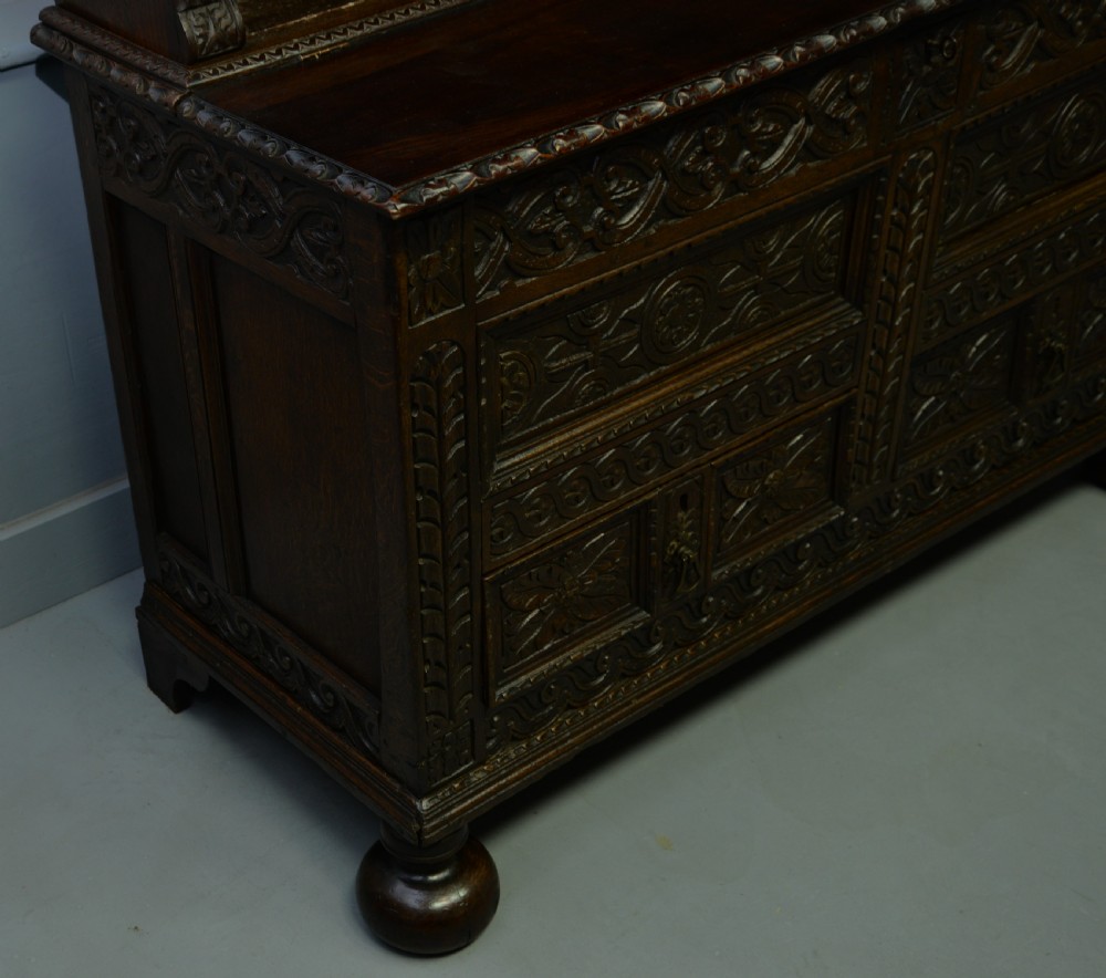 Adapted 17th Century Carved Oak Mule Chest / Bookcase View XIII