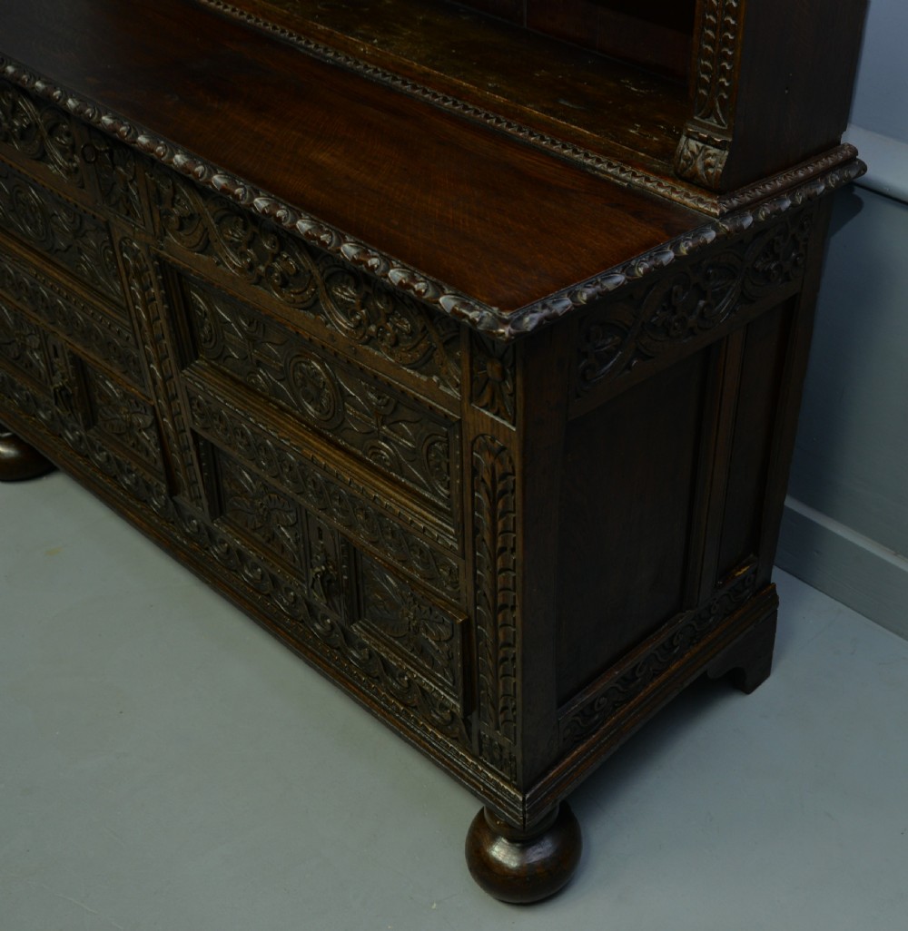 Adapted 17th Century Carved Oak Mule Chest / Bookcase View XIV