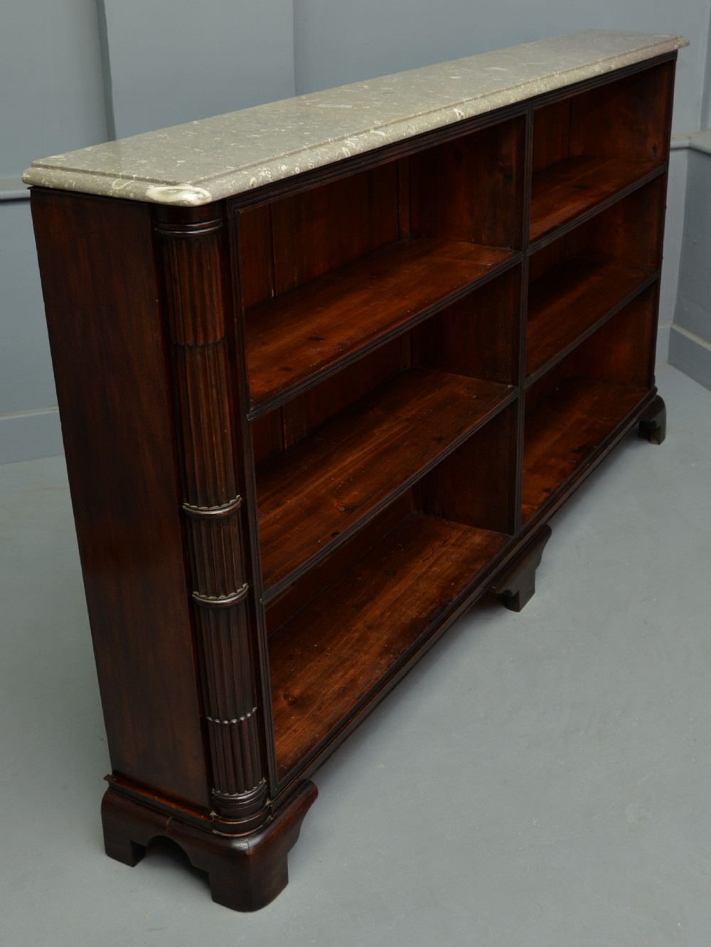 Regency Mahogany Open Bookcase- Fossil Limestone Top View III