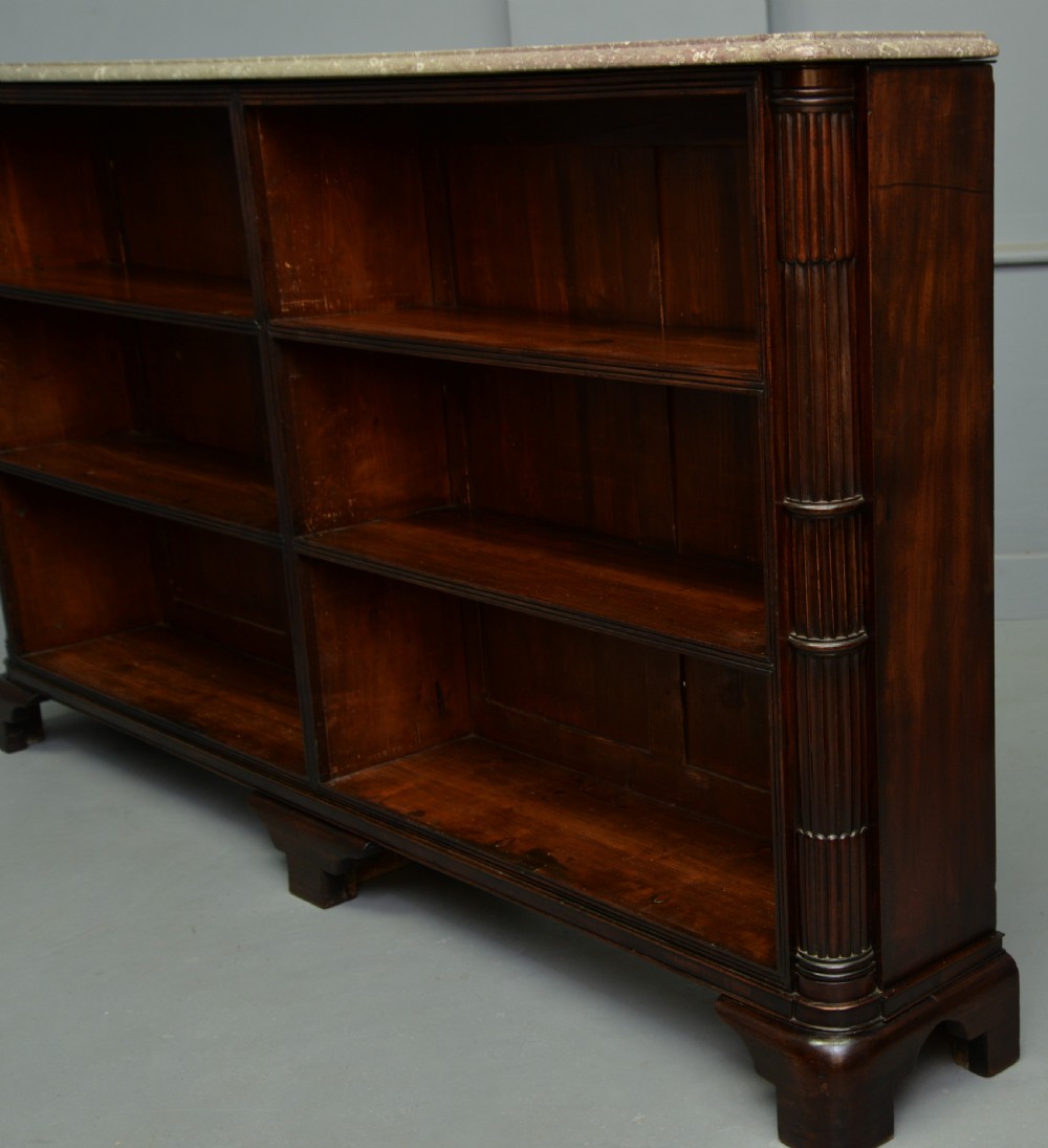 Regency Mahogany Open Bookcase- Fossil Limestone Top View IX